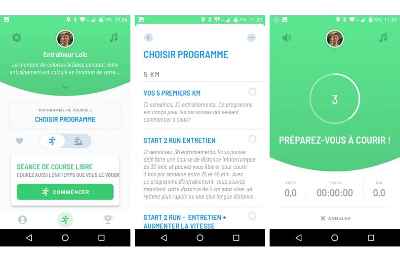 Ecrans de l'application Start 2 Run