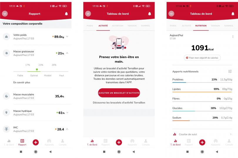 Screenshots application MyHealth /Terraillon Master Coach