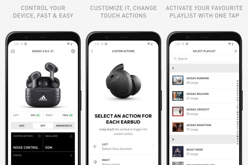 Screenshots de l'application adidas Headphones