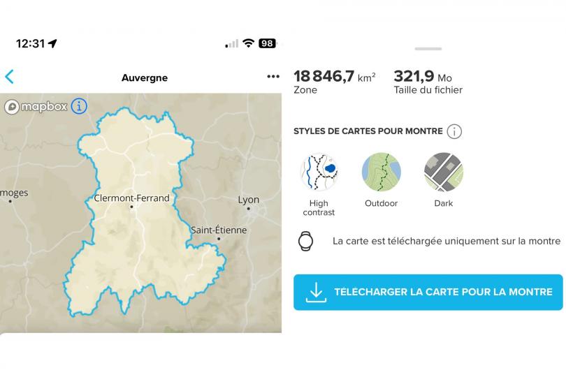 Téléchargement d'une carte sur la Suunto Vertical