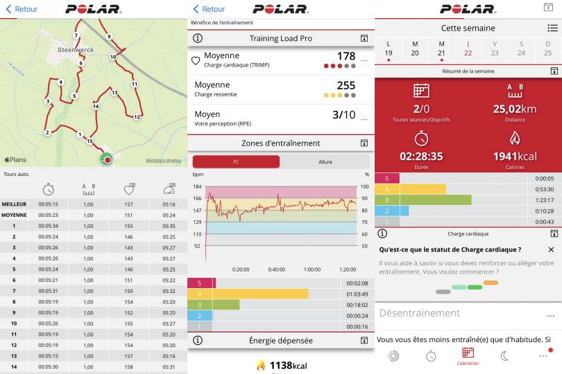 Ecrans Polar Flow / Ignite 3 - Entrainements